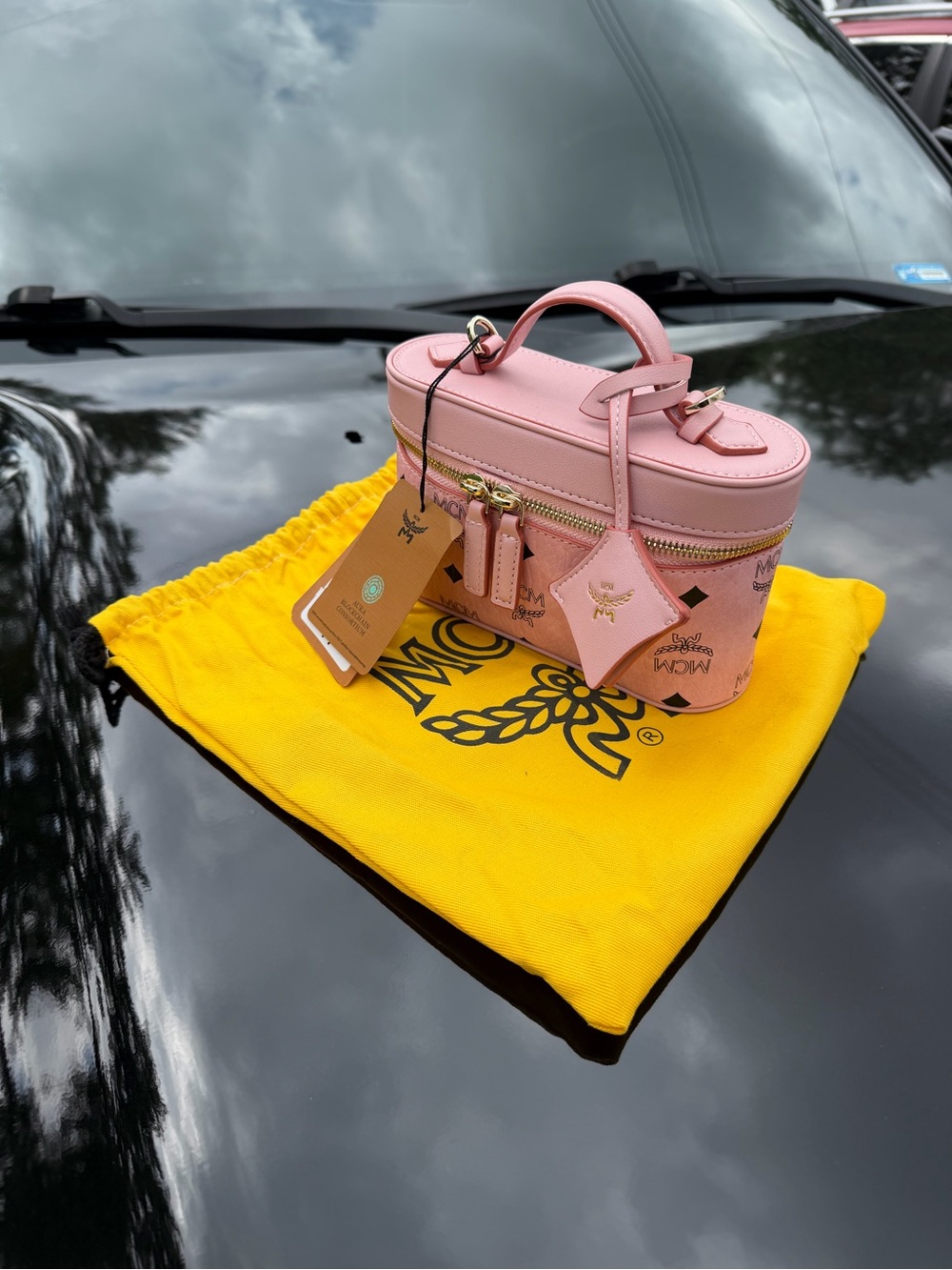 MCM Pink Logo-Print Mini Top-Handle Bag with Gold Hardware - Picture 2 of 5